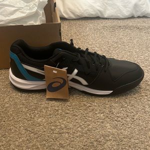 Brand new in box ASICS black/island blue size 14 men’s tennis shoes